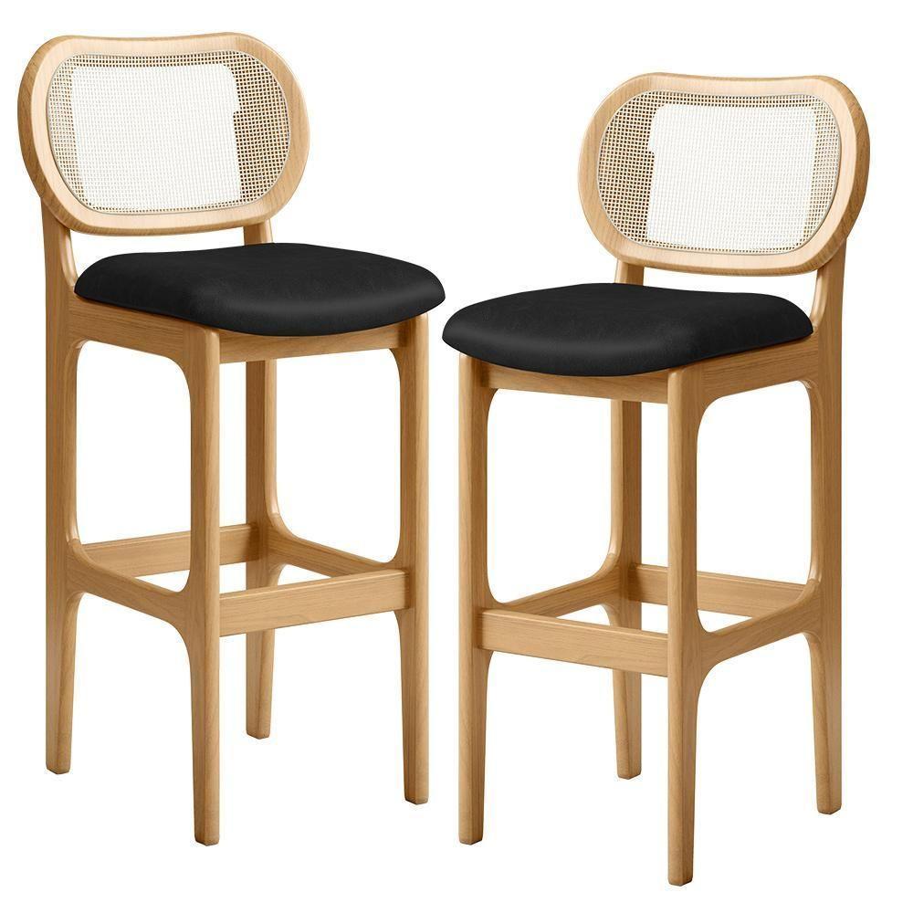 Kit 02 Banquetas Altas Para Cozinha Bancada Sala Tela Betta Fixa L02 Couríssimo Preto - Lyam - 1