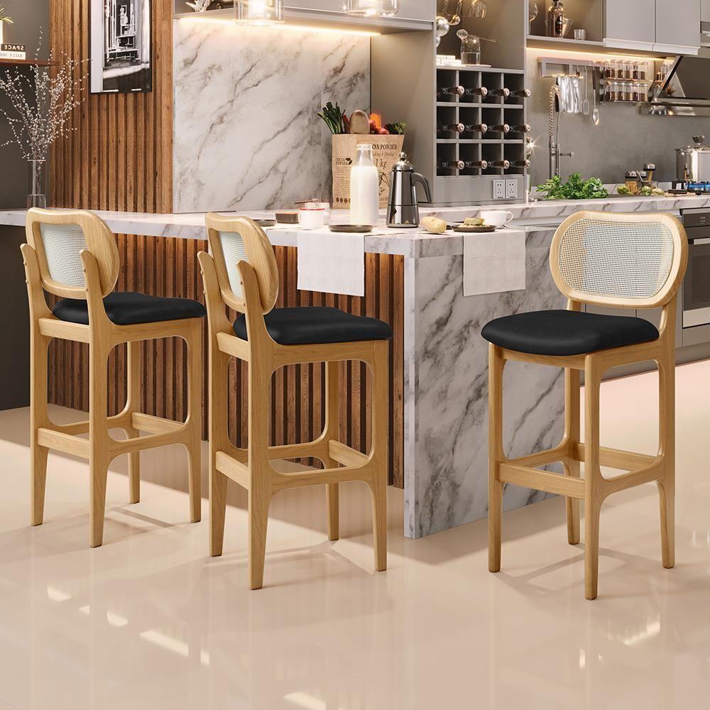 Kit 02 Banquetas Altas Para Cozinha Bancada Sala Tela Betta Fixa L02 Couríssimo Preto - Lyam - 7