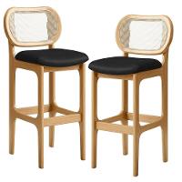 Kit 02 Banquetas Altas Para Cozinha Bancada Sala Tela Betta Fixa L02 Couríssimo Preto - Lyam - 1