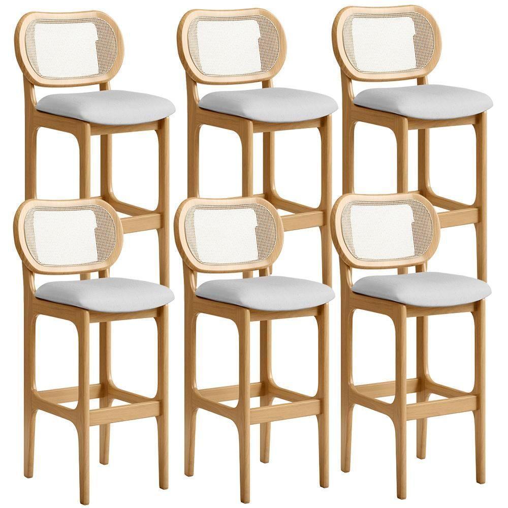 Kit 06 Banquetas Altas Para Cozinha Bancada Sala Tela Betta Fixa L02 Linho Cinza - Lyam - 1