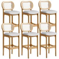 Kit 06 Banquetas Altas Para Cozinha Bancada Sala Tela Betta Fixa L02 Linho Cinza - Lyam - 1