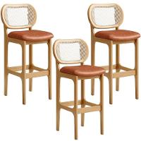 Kit 03 Banquetas Altas Para Cozinha Bancada Sala Tela Betta Fixa L02 Couríssimo Camel - Lyam - 1