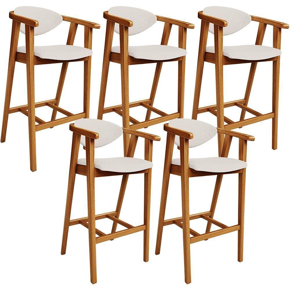 Kit 05 Banquetas Alta Para Cozinha Bancada Bar Sala De Jantar Fixa Cecília L02 Linho Cru - Lyam - 1