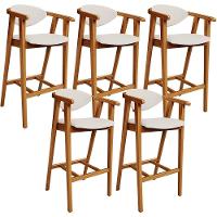 Kit 05 Banquetas Alta Para Cozinha Bancada Bar Sala De Jantar Fixa Cecília L02 Linho Cru - Lyam - 1