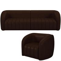 Kit Sofá 4 Lugares Para Sala 292cm Com 01 Poltrona Lazio M03 Corano Marrom - Lyam Decor - 1