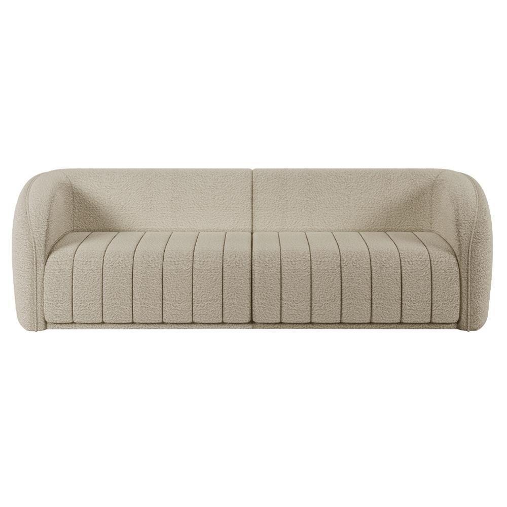 Kit Sofá 4 Lugares Para Sala 252cm Com 01 Poltrona Lazio M03 Bouclê Bege - Lyam Decor - 8