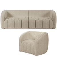 Kit Sofá 4 Lugares Para Sala 252cm Com 01 Poltrona Lazio M03 Bouclê Bege - Lyam Decor - 1