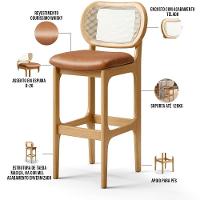 Kit 04 Banquetas Altas Para Cozinha Bancada Sala Tela Betta Fixa L02 Couríssimo Whisky - Lyam - 8