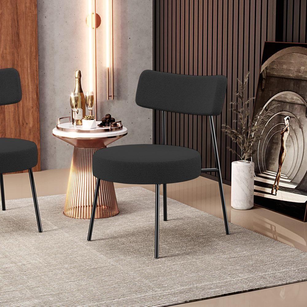 Kit 02 Poltronas Decorativas Para Sala De Estar Base Fixa Londres L02 Bouclê Preto - Lyam - 7
