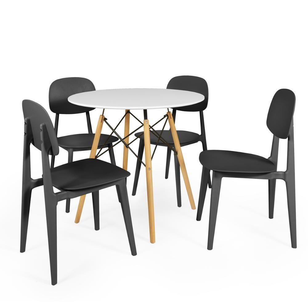 Conjunto Mesa De Jantar Redonda Eiffel Branca 90cm Com 4 Cadeiras Itália - Preto - 1