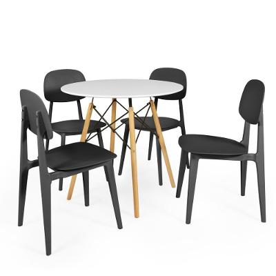 Conjunto Mesa De Jantar Redonda Eiffel Branca 90cm Com 4 Cadeiras Itália - Preto