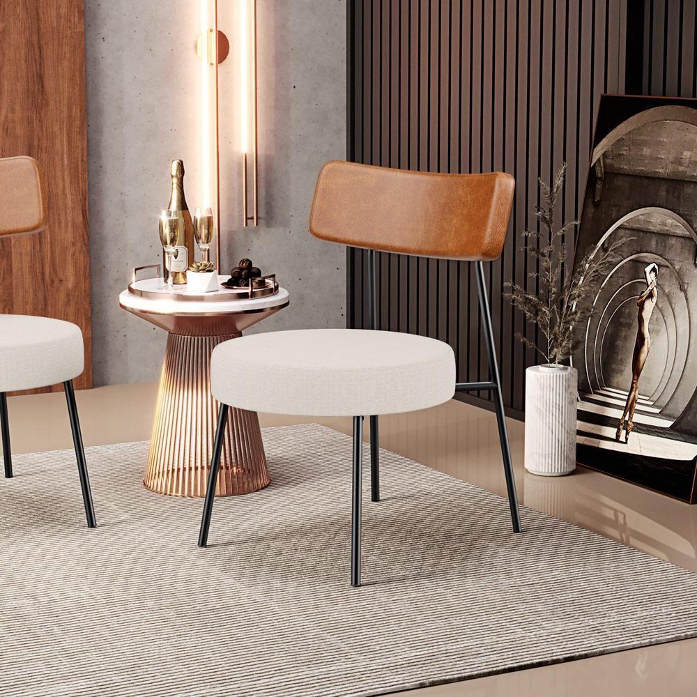 Kit 02 Poltronas Decorativas Para Sala De Estar Fixa Londres L02 Couríssimo Camel Linho Cru - Lyam - 7