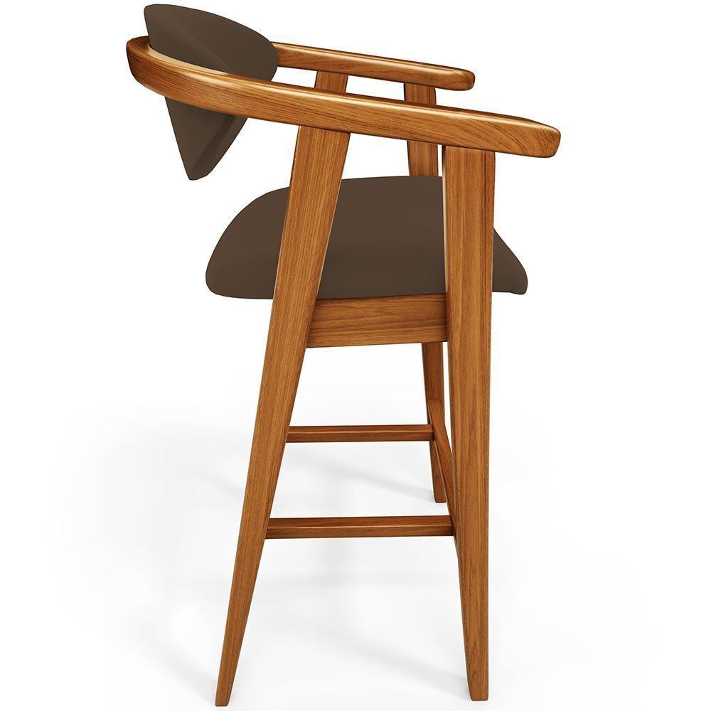 Kit 05 Banquetas Alta Para Bancada Bar Sala De Jantar Fixa Cecília L02 Suede Marrom - 2