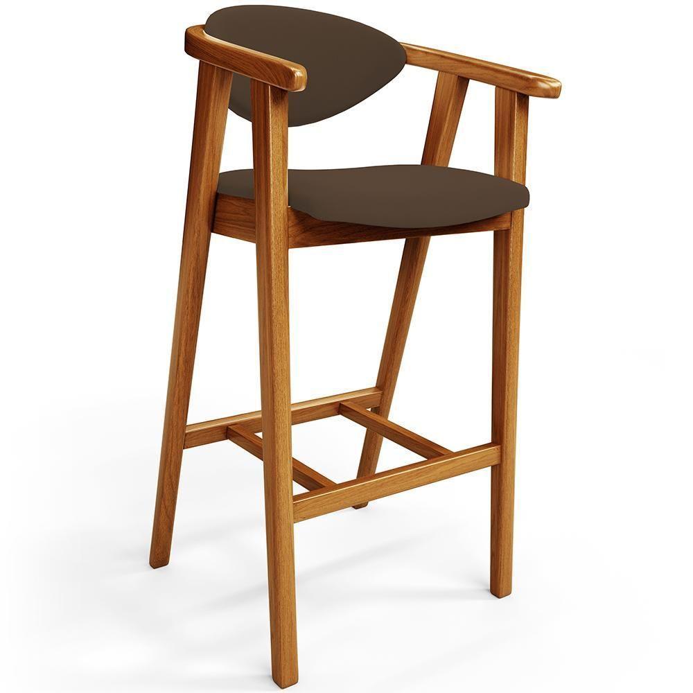 Kit 05 Banquetas Alta Para Bancada Bar Sala De Jantar Fixa Cecília L02 Suede Marrom - 6