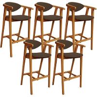 Kit 05 Banquetas Alta Para Bancada Bar Sala De Jantar Fixa Cecília L02 Suede Marrom - 1