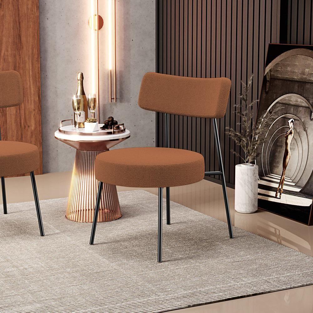 Kit 02 Poltronas Decorativas Para Sala De Estar Base Fixa Londres L02 Bouclê Terracota - Lyam - 7