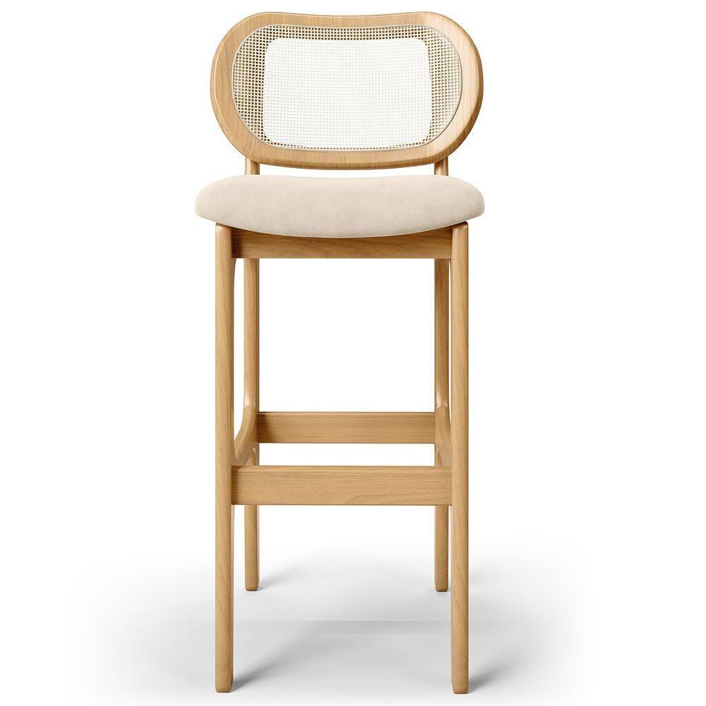 Kit 05 Banquetas Altas Para Cozinha Bancada Sala Tela Betta Fixa L02 Suede Bege - Lyam - 3