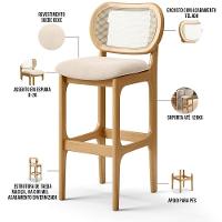 Kit 05 Banquetas Altas Para Cozinha Bancada Sala Tela Betta Fixa L02 Suede Bege - Lyam - 8