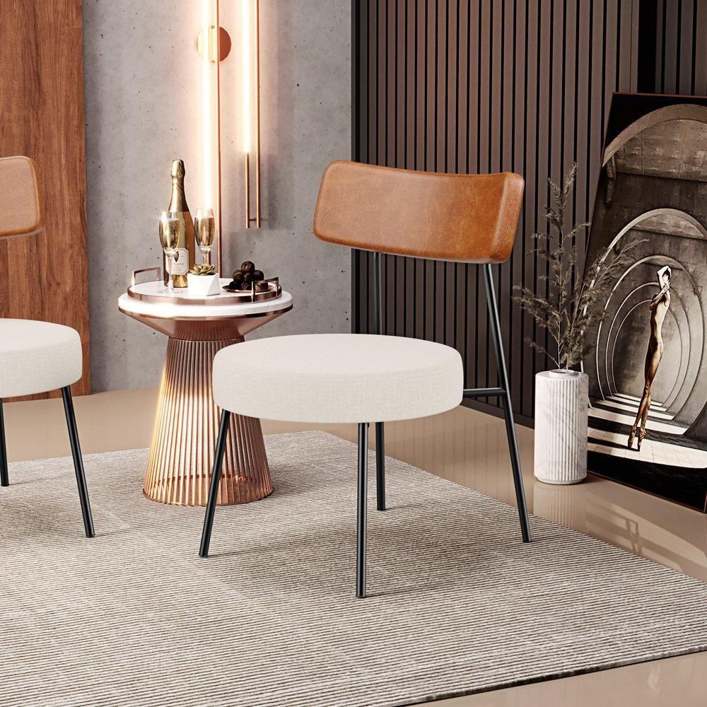 Kit 02 Poltronas Decorativas Para Sala De Estar Fixa Londres L02 Couríssimo Camel Linho Bege - Lyam - 7