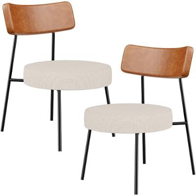 Kit 02 Poltronas Decorativas Para Sala De Estar Fixa Londres L02 Couríssimo Camel Linho Bege Ly