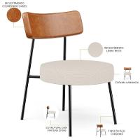 Kit 02 Poltronas Decorativas Para Sala De Estar Fixa Londres L02 Couríssimo Camel Linho Bege - Lyam - 8