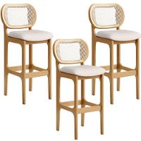 Kit 03 Banquetas Altas Para Cozinha Bancada Sala Tela Betta Fixa L02 Linho Cru - Lyam - 1