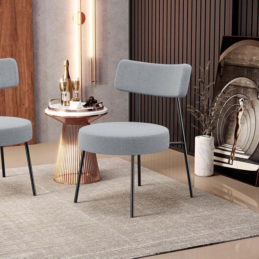 Kit 02 Poltronas Decorativas Para Sala De Estar Base Fixa Londres L02 Bouclê Cinza - Lyam - 7