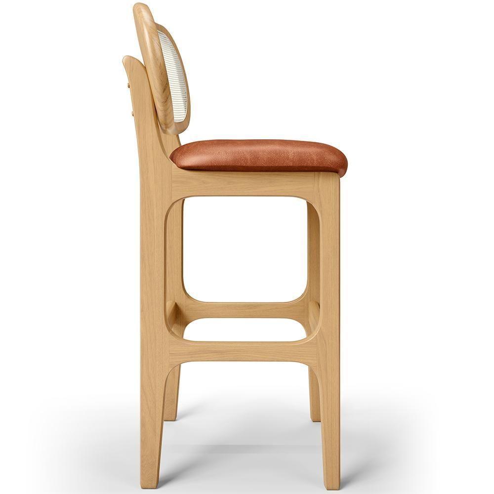 Kit 05 Banquetas Altas Para Cozinha Bancada Sala Tela Betta Fixa L02 Couríssimo Camel - Lyam - 2