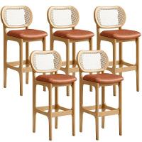 Kit 05 Banquetas Altas Para Cozinha Bancada Sala Tela Betta Fixa L02 Couríssimo Camel - Lyam - 1