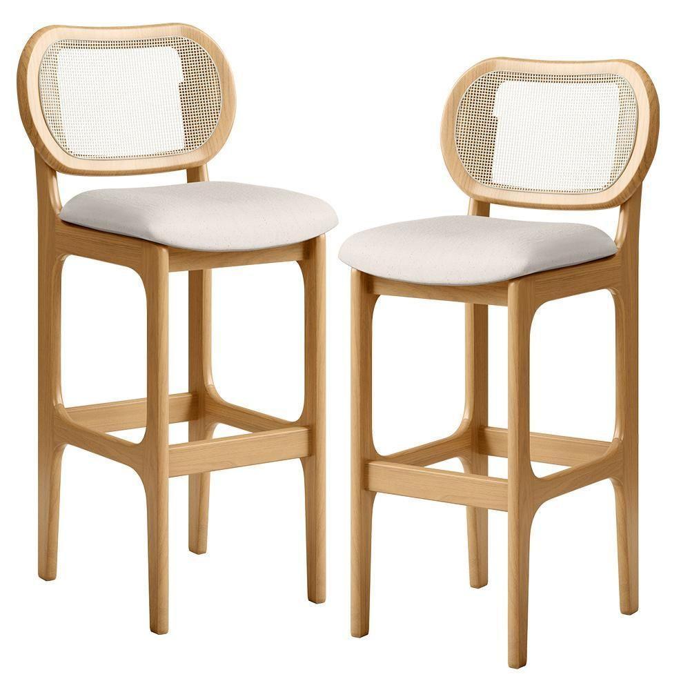 Kit 02 Banquetas Altas Para Cozinha Bancada Sala Tela Betta Fixa L02 Linho Cru - Lyam - 1