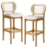 Kit 02 Banquetas Altas Para Cozinha Bancada Sala Tela Betta Fixa L02 Linho Cru - Lyam - 1