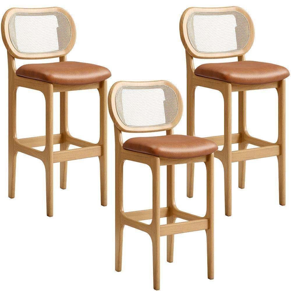 Kit 03 Banquetas Altas Para Cozinha Bancada Sala Tela Betta Fixa L02 Couríssimo Whisky - Lyam - 1