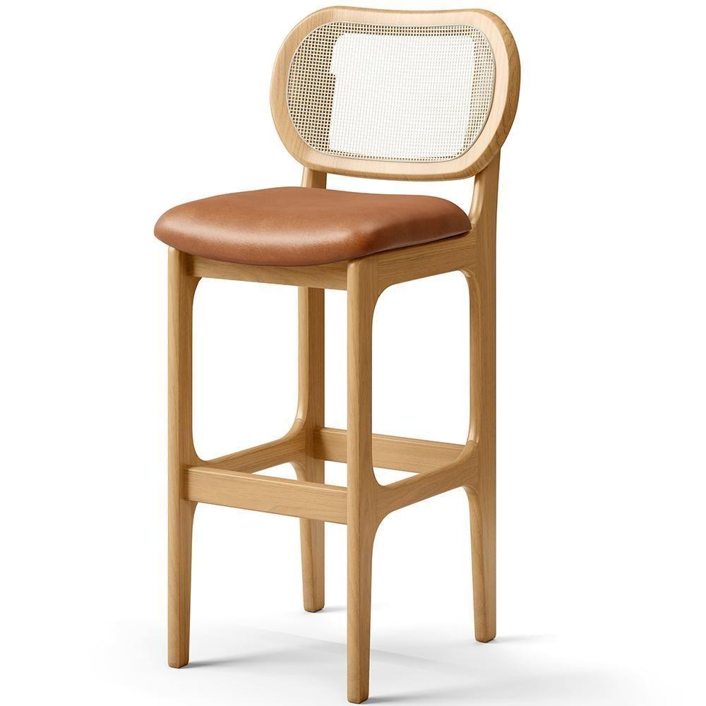 Kit 03 Banquetas Altas Para Cozinha Bancada Sala Tela Betta Fixa L02 Couríssimo Whisky - Lyam - 6