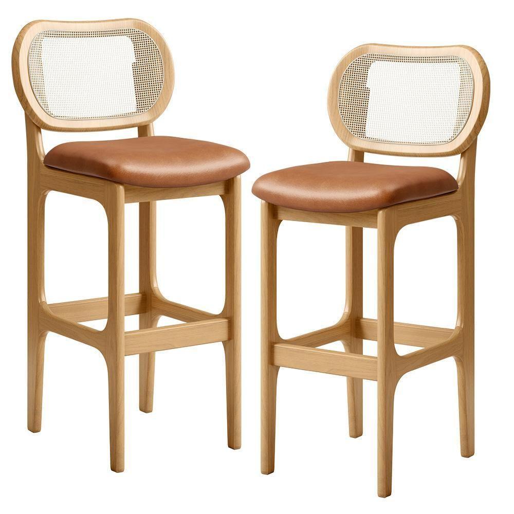 Kit 02 Banquetas Altas Para Cozinha Bancada Sala Tela Betta Fixa L02 Couríssimo Whisky - Lyam - 1