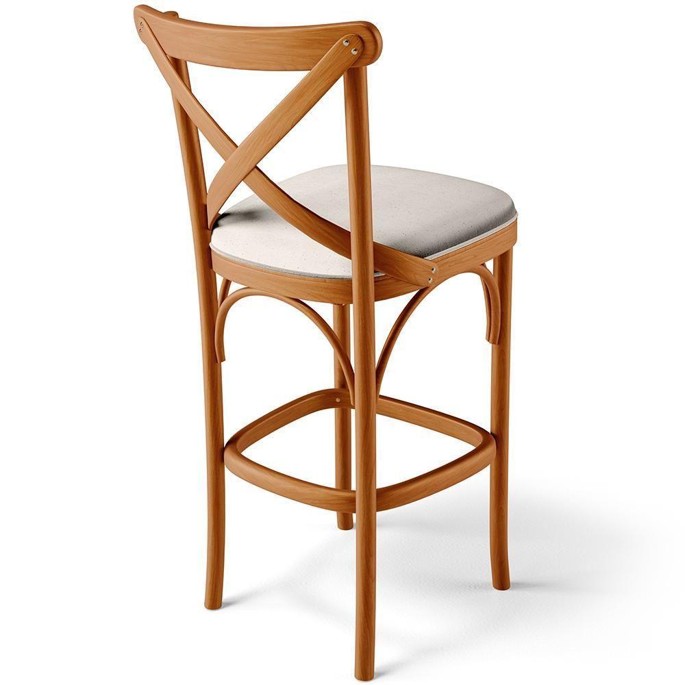 Kit 02 Banquetas Altas Cozinha Bancada Bar Sala De Jantar Estofada ávila L02 Linho Cru - Lyam - 5