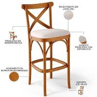 Kit 02 Banquetas Altas Cozinha Bancada Bar Sala De Jantar Estofada ávila L02 Linho Cru - Lyam - 8