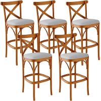 Kit 05 Banquetas Altas Cozinha Bancada Bar Sala De Jantar Estofada ávila L02 Linho Cinza - Lyam - 1