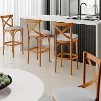 Kit 05 Banquetas Altas Cozinha Bancada Bar Sala De Jantar Estofada ávila L02 Linho Cinza - Lyam - 7