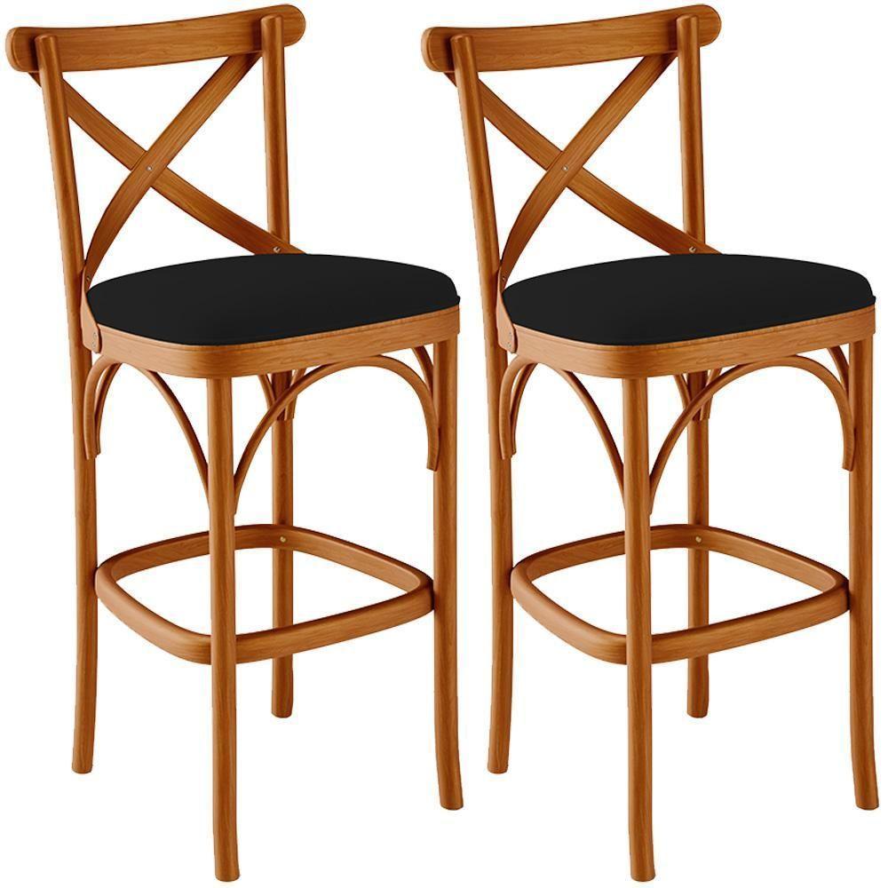 Kit 02 Banquetas Altas Cozinha Bancada Bar Sala De Jantar Estofada ávila L02 Suede Preto - Lyam - 1