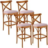Kit 04 Banquetas Altas Cozinha Bancada Bar Sala De Jantar Estofada ávila L02 Suede Rosê - Lyam - 1