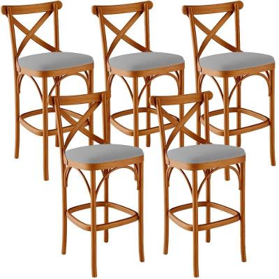 Kit 05 Banquetas Altas Ávila L02 Assento Tecido Estrutura Madeira Maciça Encosto Cinza