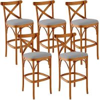 Kit 05 Banquetas Altas Cozinha Bancada Bar Sala De Jantar Estofada ávila L02 Suede Cinza - Lyam - 1