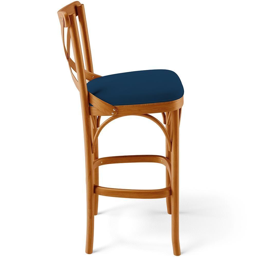 Kit 02 Banquetas Altas Cozinha Bancada Bar Sala Jantar Estofada ávila L02 Suede Azul Marinho - Lyam - 2