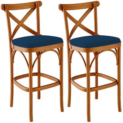 Kit 02 Banquetas Altas Cozinha Bancada Bar Sala Jantar Estofada ávila L02 Suede Azul Marinho - Lyam