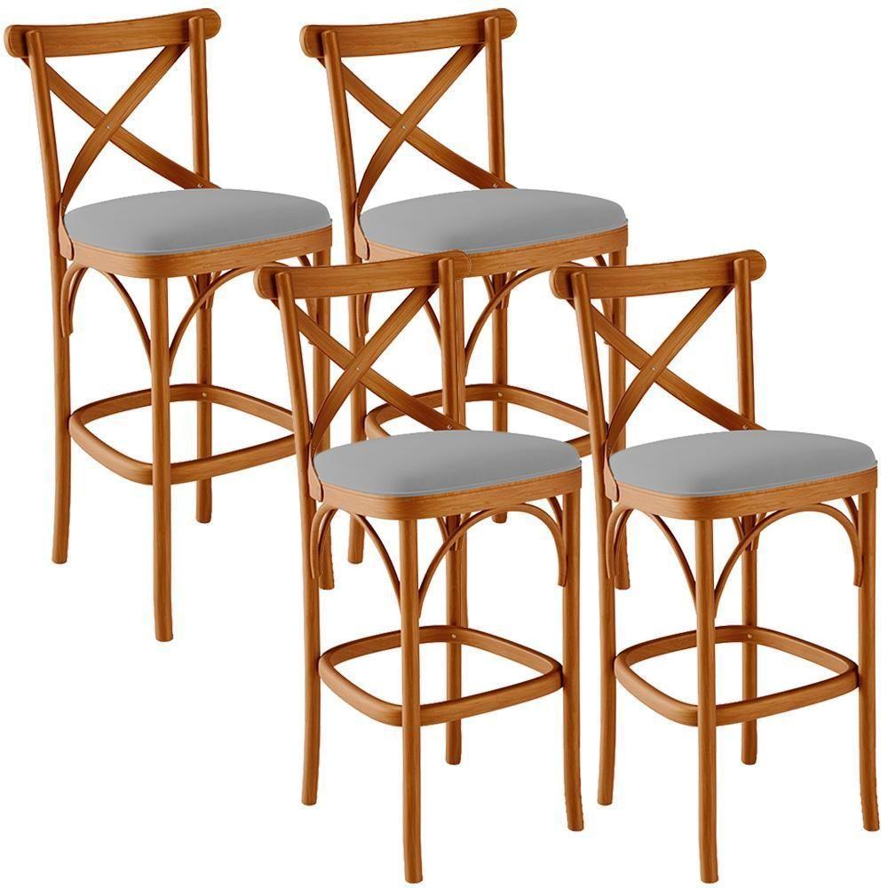 Kit 04 Banquetas Altas Cozinha Bancada Bar Sala De Jantar Estofada ávila L02 Suede Cinza - Lyam - 1