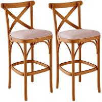 Kit 02 Banquetas Altas Cozinha Bancada Bar Sala De Jantar Estofada ávila L02 Linho Rosê - Lyam - 1