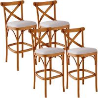 Kit 04 Banquetas Altas Cozinha Bancada Bar Sala De Jantar Estofada ávila L02 Linho Bege - Lyam - 1