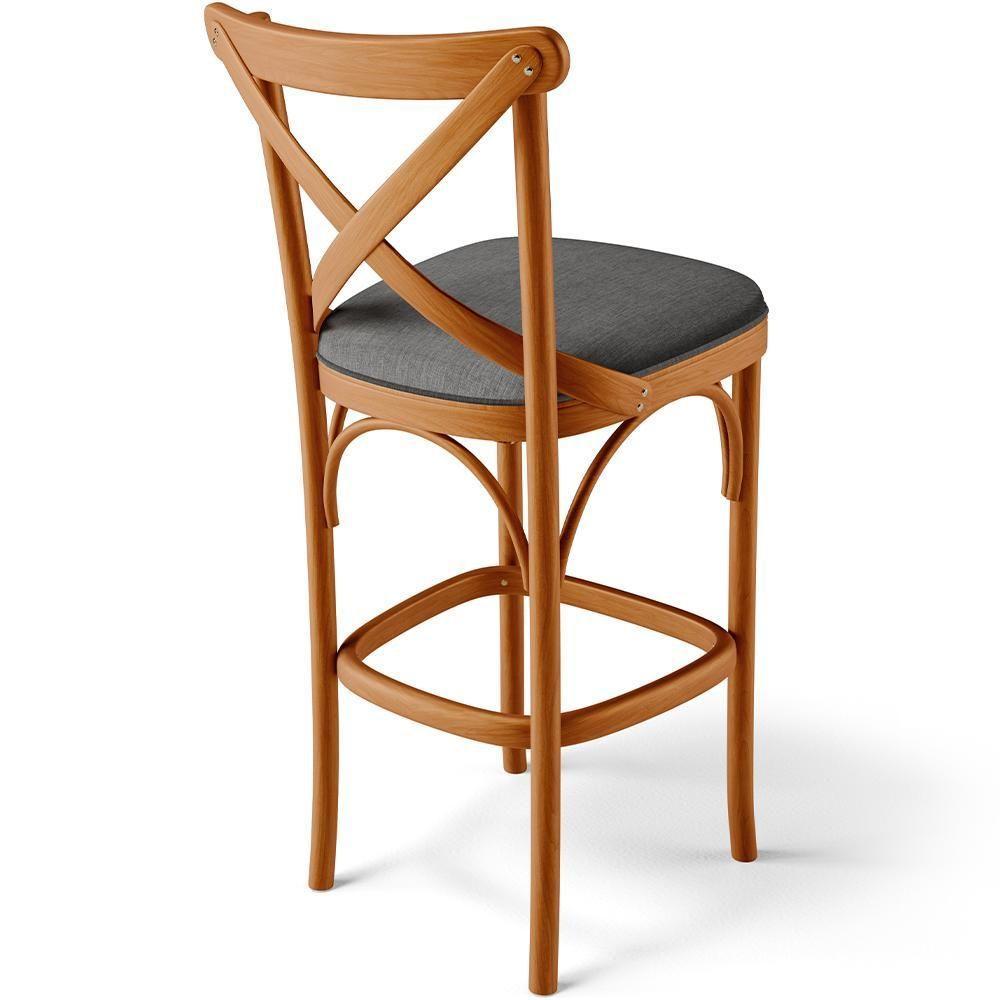 Kit 02 Banquetas Altas Cozinha Bancada Bar Sala Jantar Estofada ávila L02 Linho Cinza Escuro - Lyam - 5