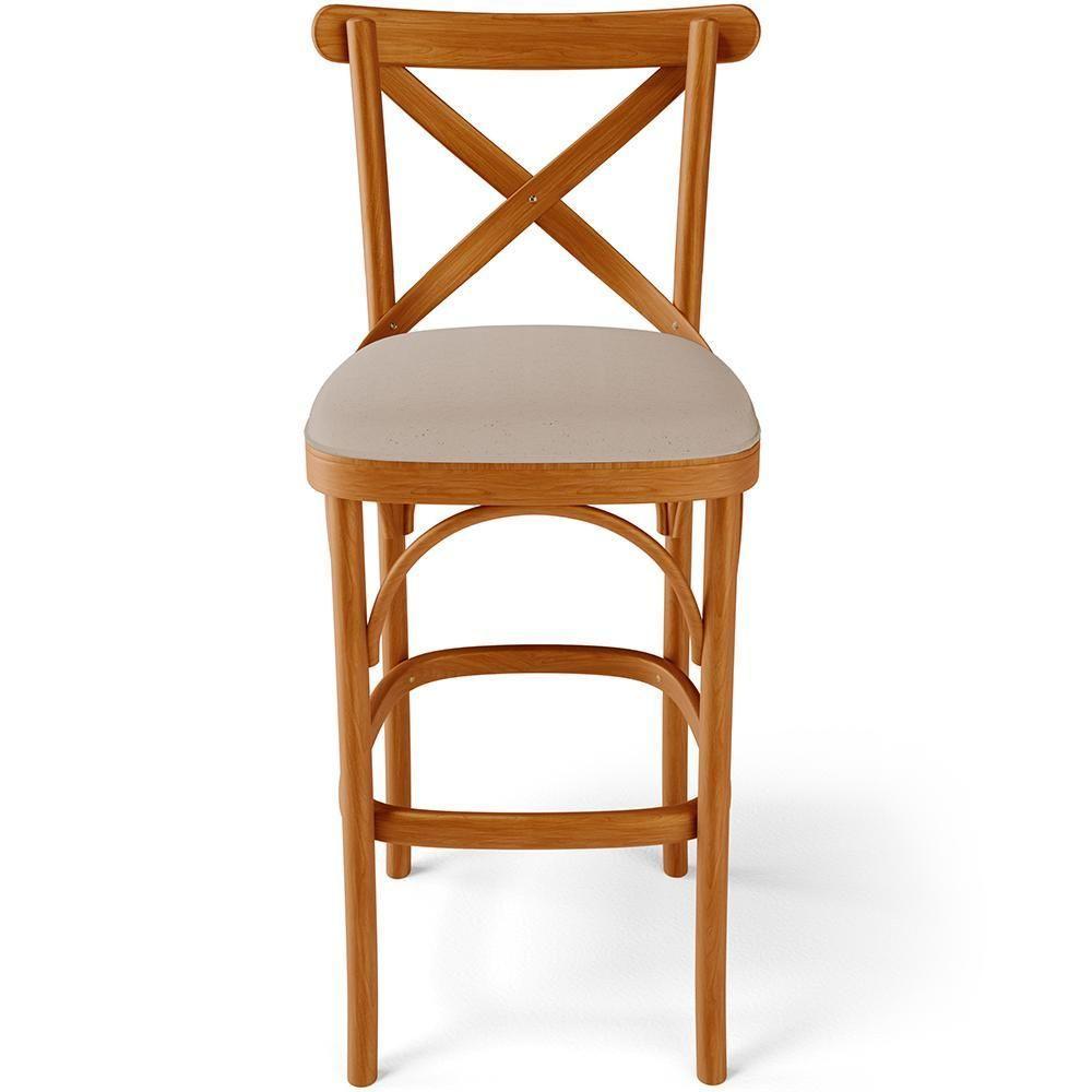 Kit 04 Banquetas Altas Cozinha Bancada Bar Sala Jantar Estofada ávila L02 Linho Bege Escuro - Lyam - 3