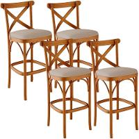 Kit 04 Banquetas Altas Cozinha Bancada Bar Sala Jantar Estofada ávila L02 Linho Bege Escuro - Lyam - 1